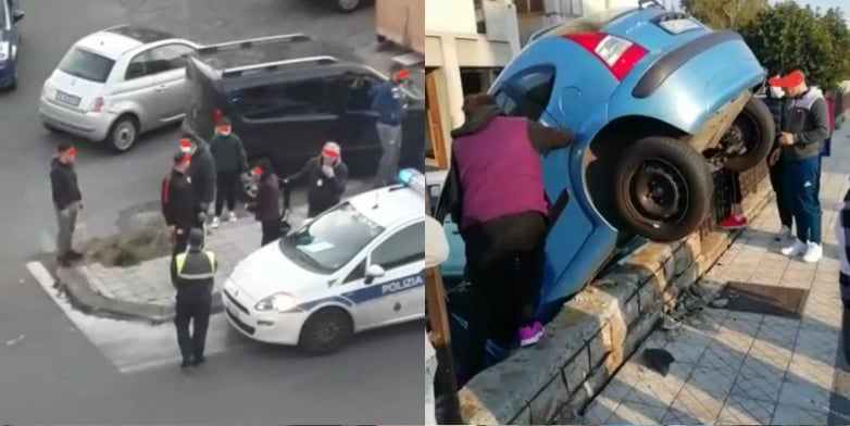 «Pezzo di …!», “ordinaria” follia a Catania: auto sul muretto e decine di persone in strada (senza mascherine)