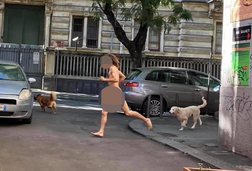 Uomo nudo corre in compagnia di animali al centro di Catania – LE FOTO