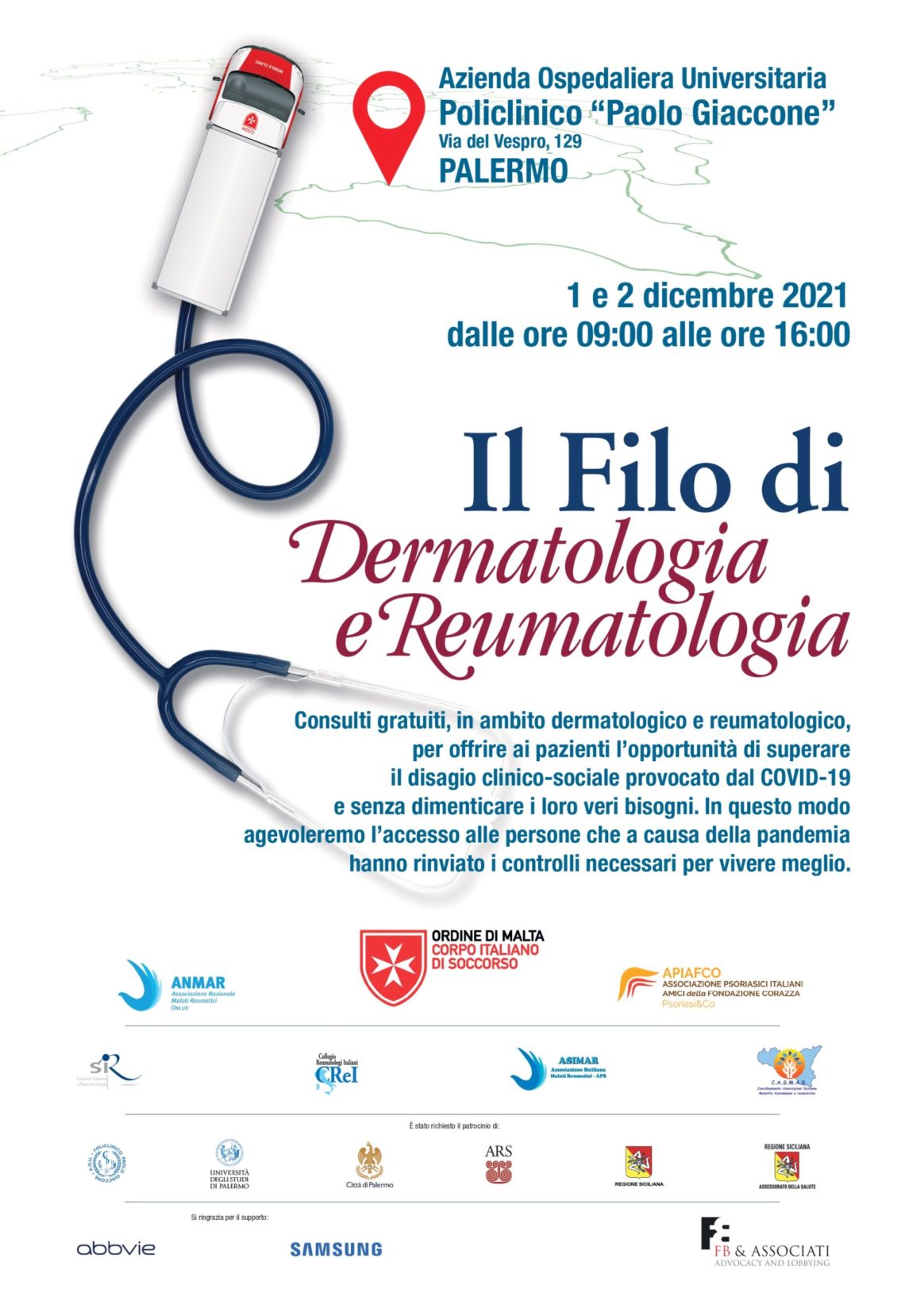 A Palermo consulti gratuiti per malati dermatologici e reumatologi