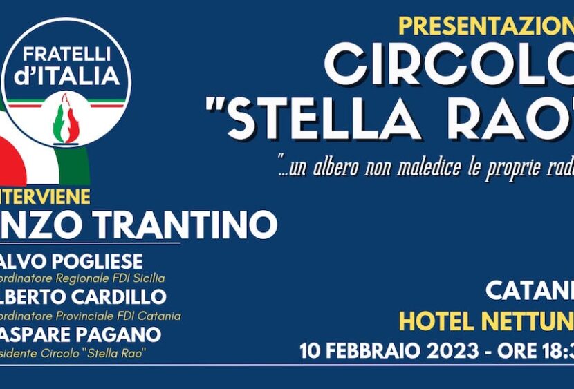 Catania, domani all’Hotel Nettuno la presentazione del Circolo di Fratelli d’Italia dedicato a Stella Rao