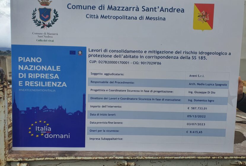 Mazzarrà Sant’Andrea (ME): fondi PNRR per i lavori sul “cunettone”