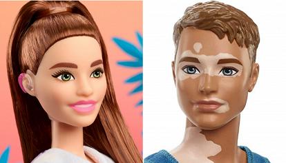 Barbie con apparecchio acustico e Ken con la vitiligine 