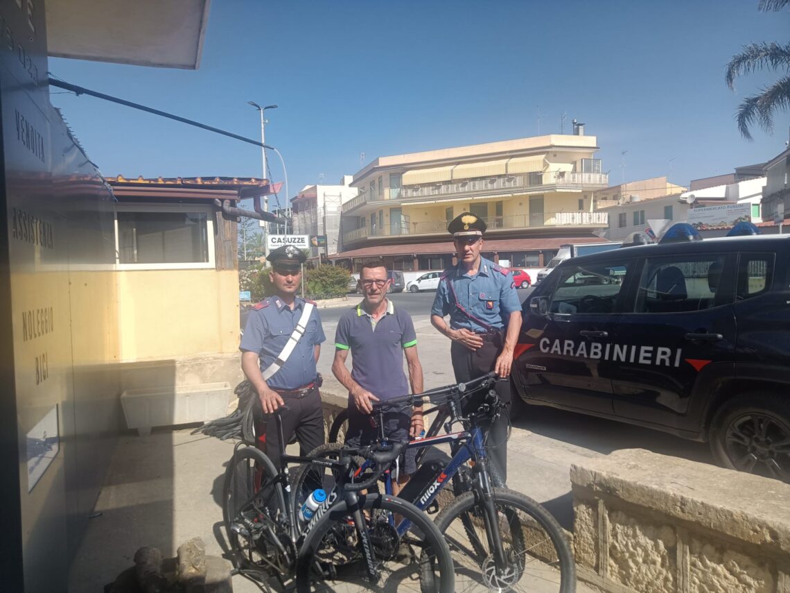 Santa Croce Camerina: furto in negozio di bici, i carabinieri restituiscono tre biciclette al proprietario